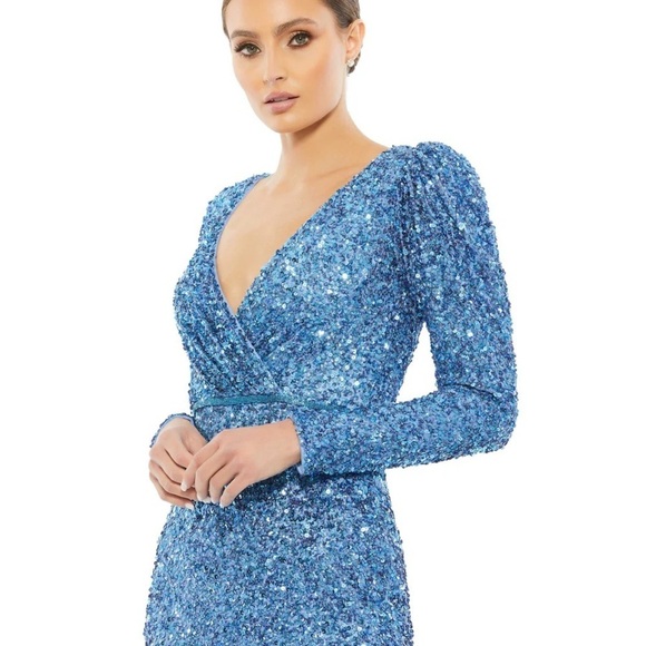 Mac Duggal 5510 NWT PUFF SHOULDER SEQUINED SURPLICE GOWN - Picture 3 of 7